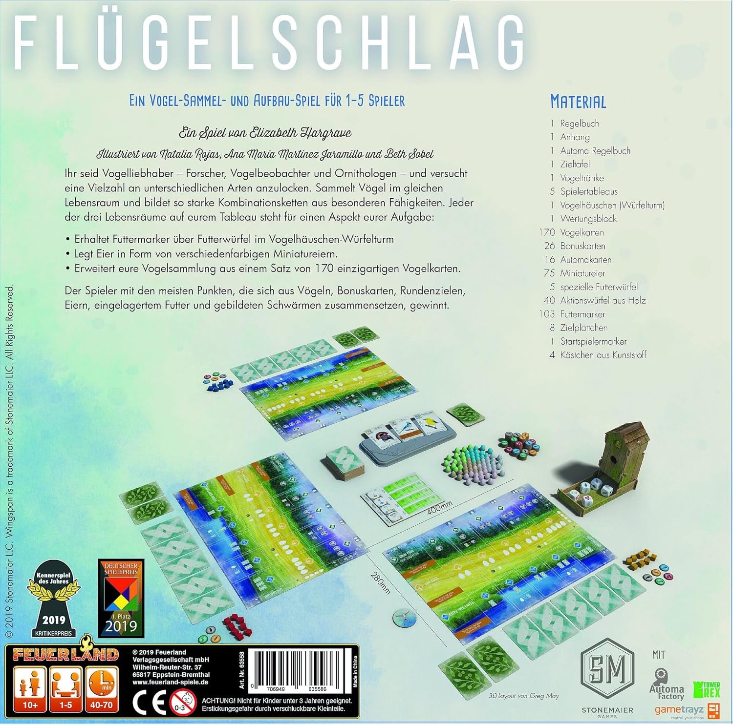 Feuerland Spiele 104-146-901 63558 Gioco da tavolo Wingspan Edizione tedesca - Kennerspiel des Jahres 2019 (Premio della critica)