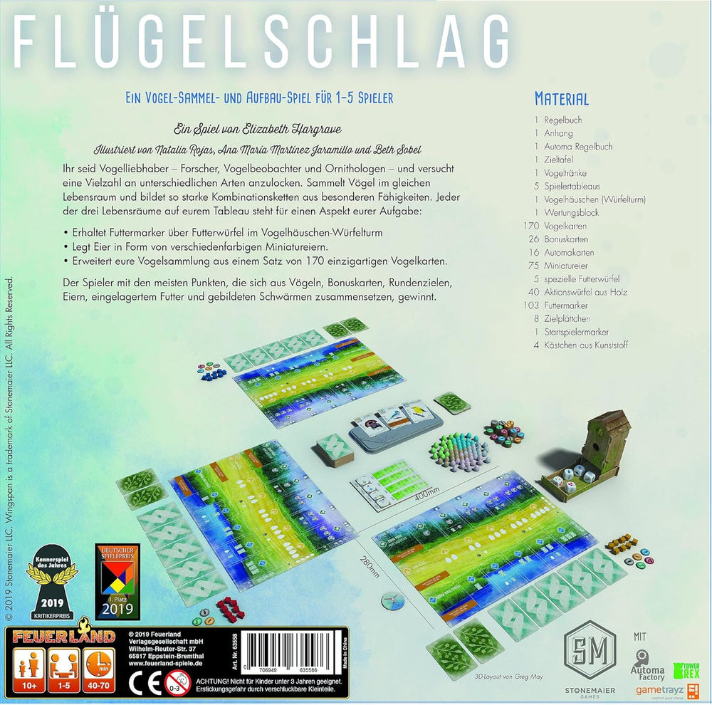 Feuerland Spiele 104-146-901 63558 Gioco da tavolo Wingspan Edizione tedesca - Kennerspiel des Jahres 2019 (Premio della critica)