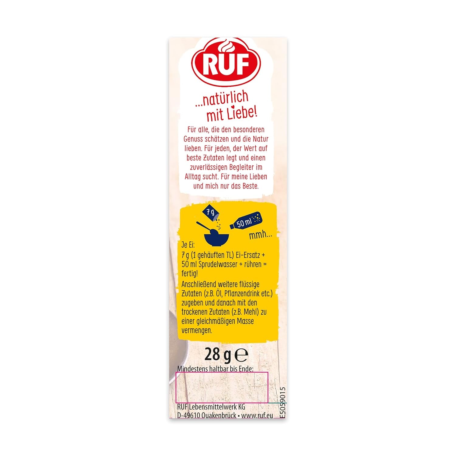RUF Bio Vegan Uovo Sostituto, Vollei-Ersatz 100% vegetale, Polvere Sostitutiva dell'Uovo per Cuocere, Cucinare, Panieren e per Dessert, equivalente a 4 Uova