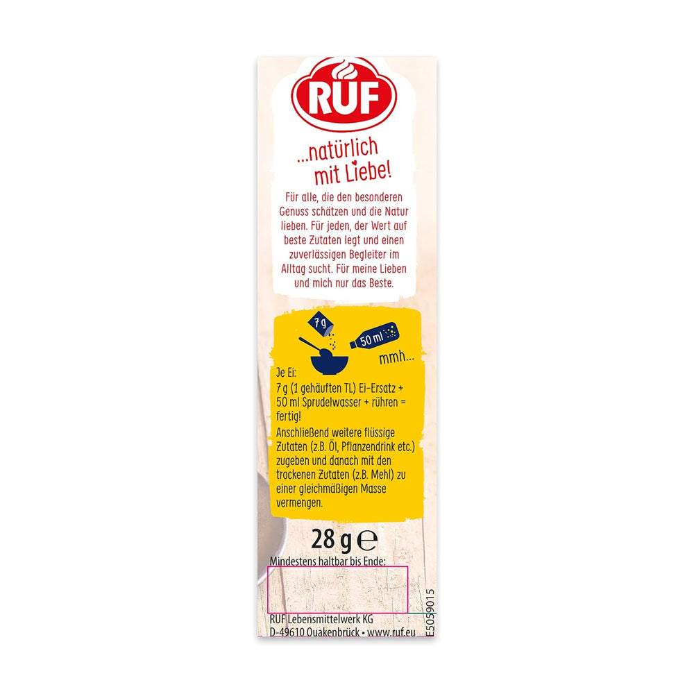 RUF Bio Vegan Uovo Sostituto, Vollei-Ersatz 100% vegetale, Polvere Sostitutiva dell'Uovo per Cuocere, Cucinare, Panieren e per Dessert, equivalente a 4 Uova