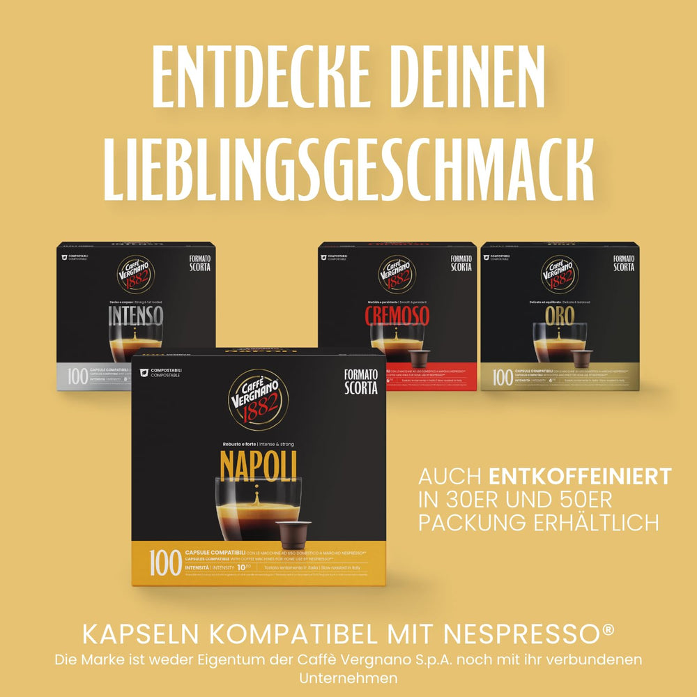 Caffè Vergnano 1882 - Èspressokompostierbare Kaffeekapseln, Kompatible Mit Nespresso, Napoli - Packung Enthält 100 Kapseln
