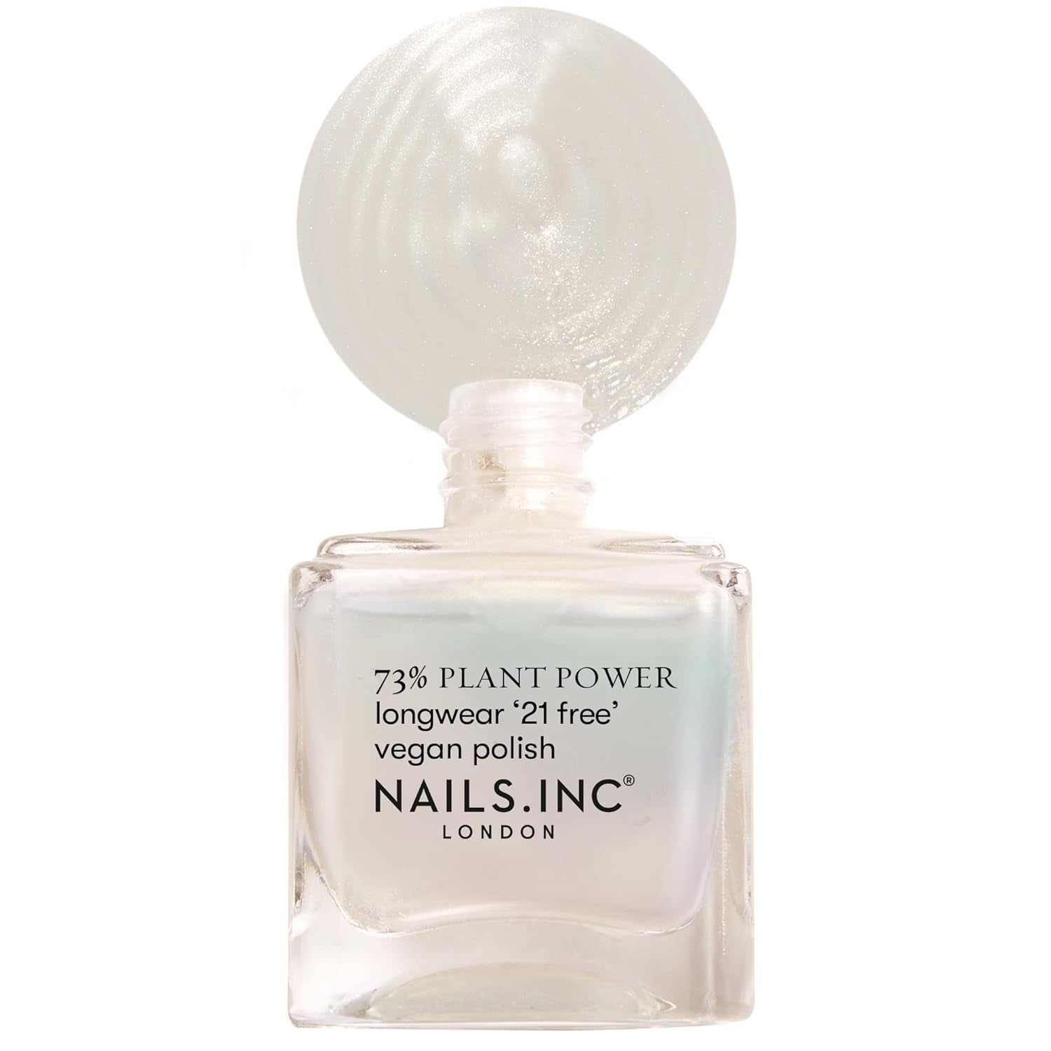 Nails Inc - Smalto per unghie vegano GLOWING SOMEWHERE Plant Power - 73% a base vegetale, 100% vegano e cruelty free - Manicure perfetta, Perla scintillante - Per nail art ecologiche