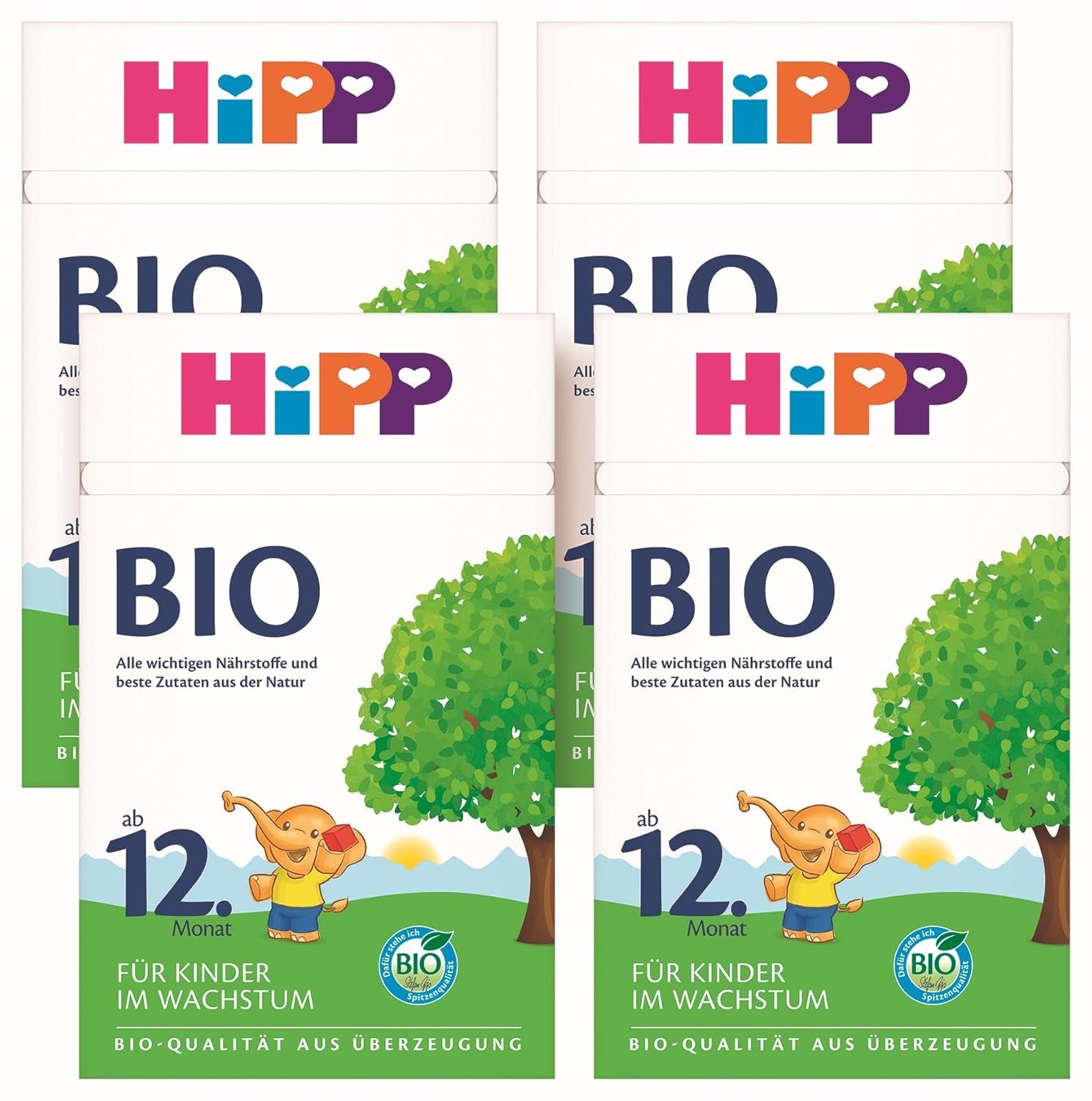 Latte di crescita biologico HiPP (4 x 600 g) dopo 12 mesi con calcio, ferro, vitamina C e D per bambini in crescita, migliore qualità biologica