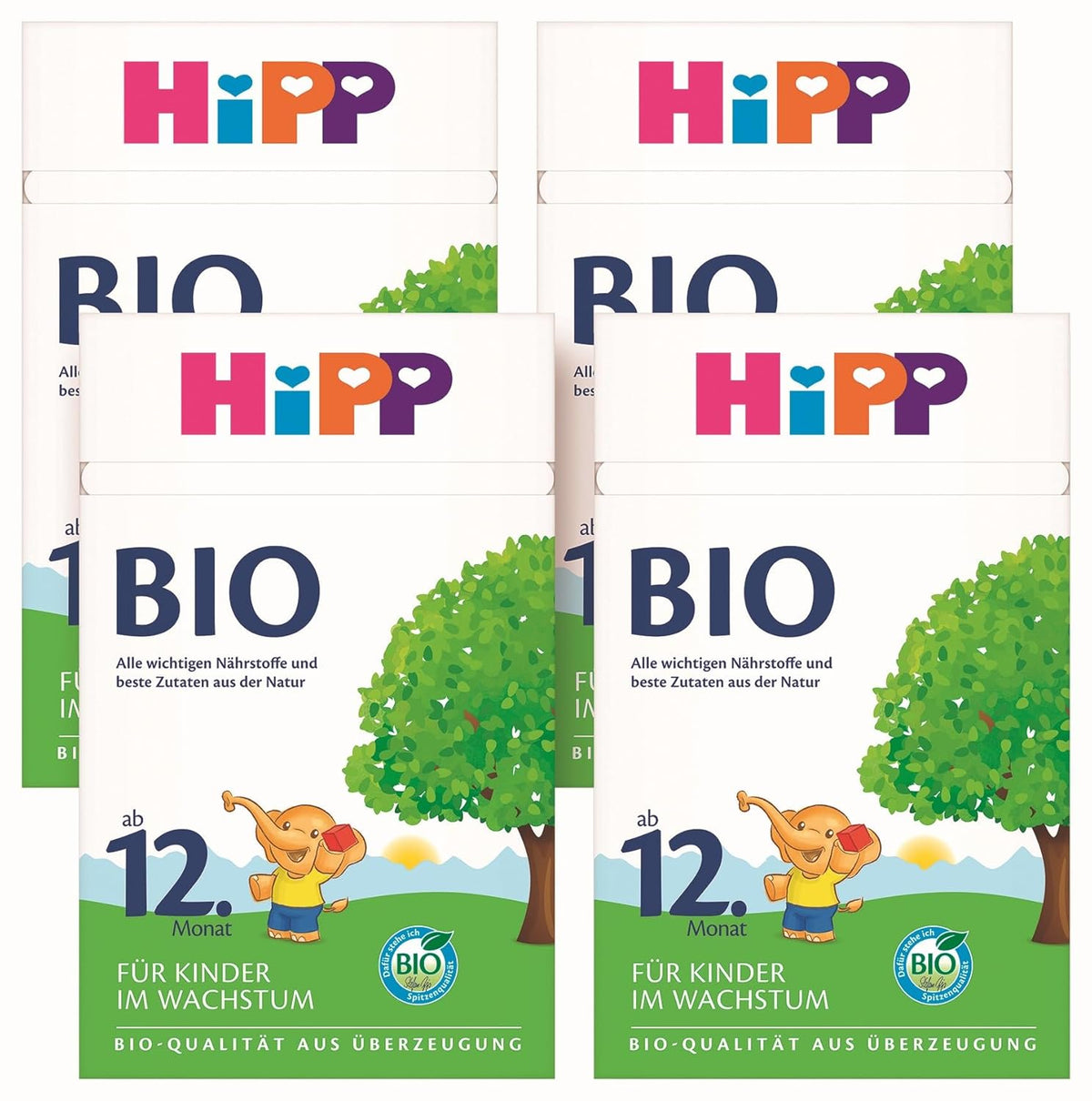 Latte di crescita biologico HiPP (4 x 600 g) dopo 12 mesi con calcio, ferro, vitamina C e D per bambini in crescita, migliore qualità biologica