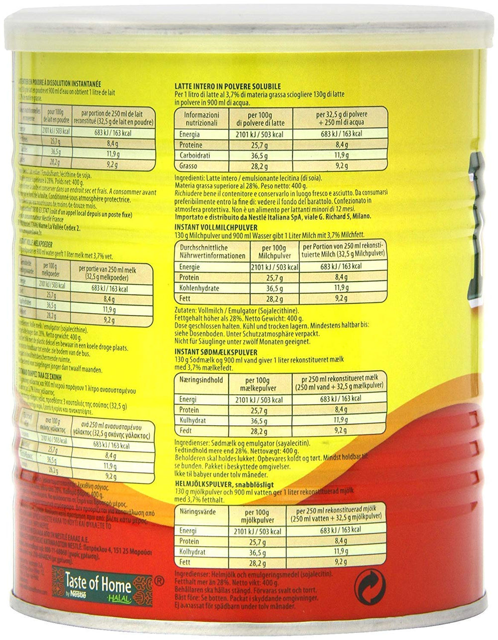 Nestle Nido Vollmilchpulver – Crema istantanea per caffè e tè con vitamine e sostanze minerali e senza contenitori o colori - Dose da 400 g