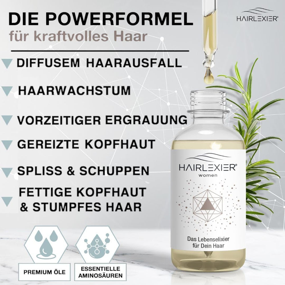 Hairlexier remediu de creștere a părului pentru femei - ulei de rozmarin pentru păr, ulei de păr cu ulei de ricin, ulei de lavandă, ser natural pentru păr împotriva căderii părului difuz, susține creșterea părului, vegan și organic + caiet de lucru Ingrijirea parului Naty Shop