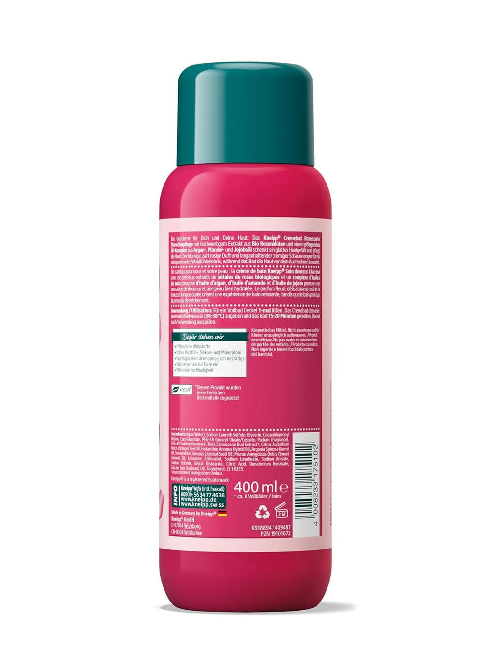 Kneipp, aditiv de baie cu extract de înaltă calitate din flori organice de trandafir și un complex de uleiuri hrănitoare, 400 ml Duș și baie Naty Shop