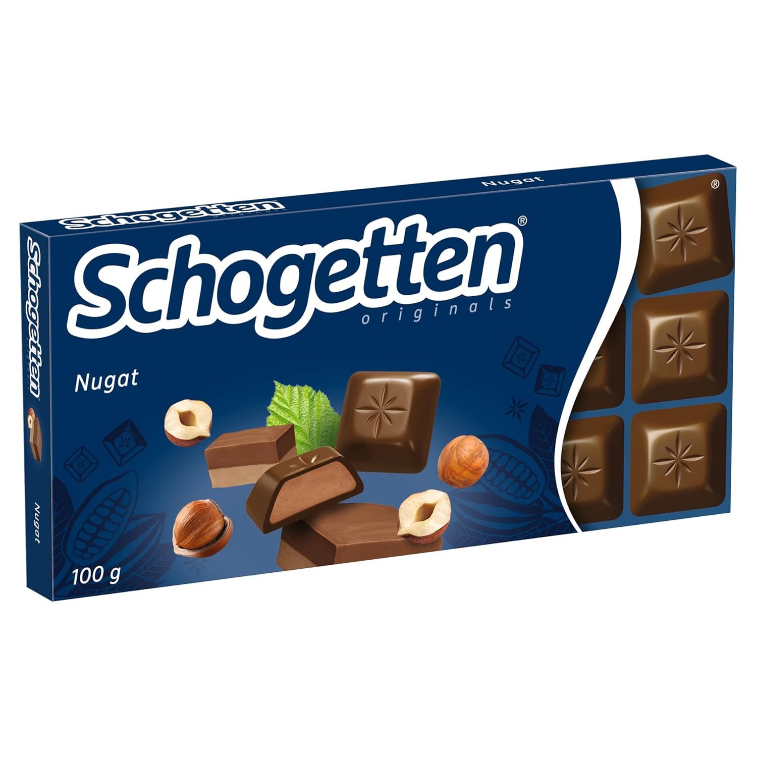 Tavoletta di cioccolato Schogetten Nougat 100g, porzionata singolarmente. Una delizia. Pezzo per pezzo.