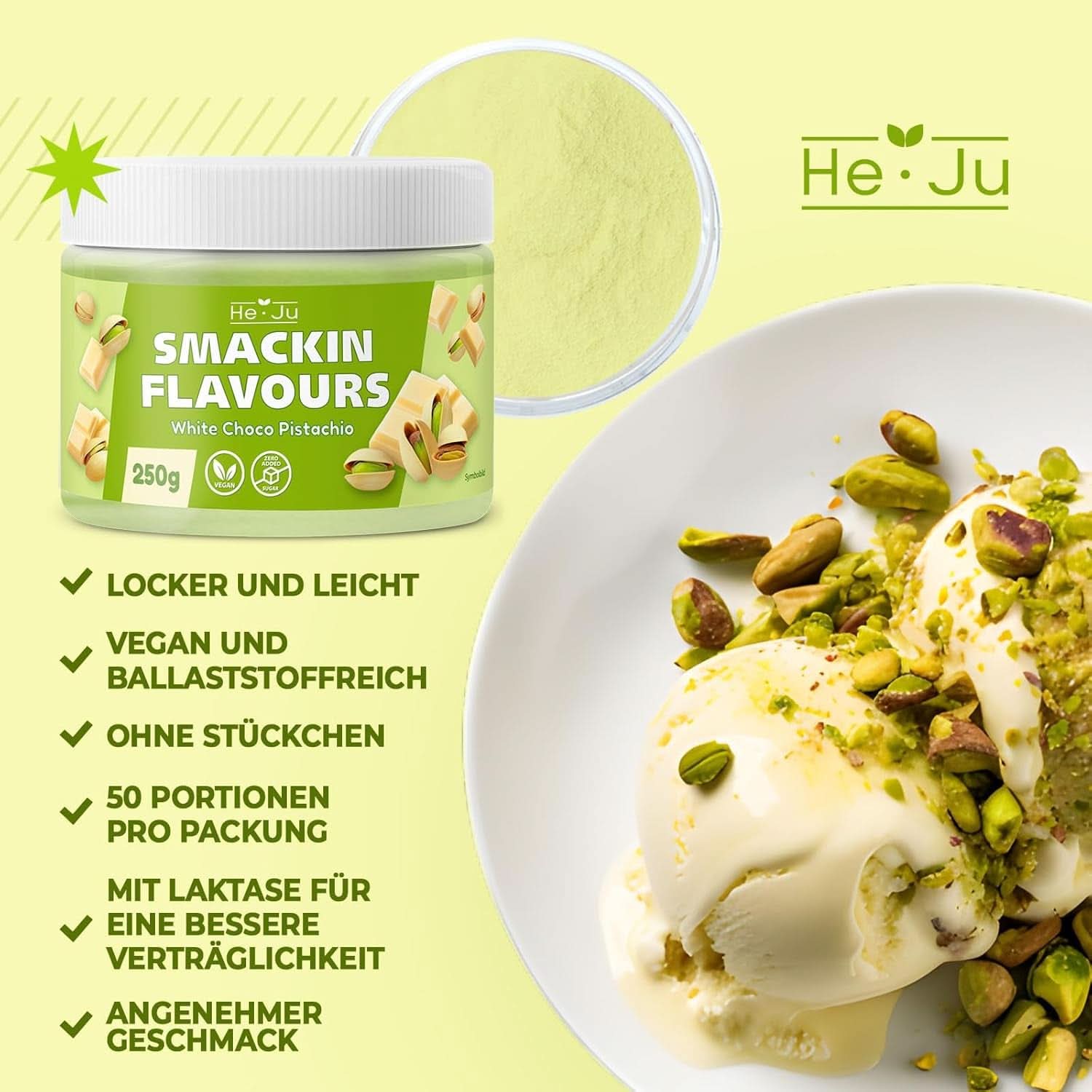 He-Ju, Polvere al gusto di cioccolato bianco e pistacchio, 250 grammi Naty Shop Flavours