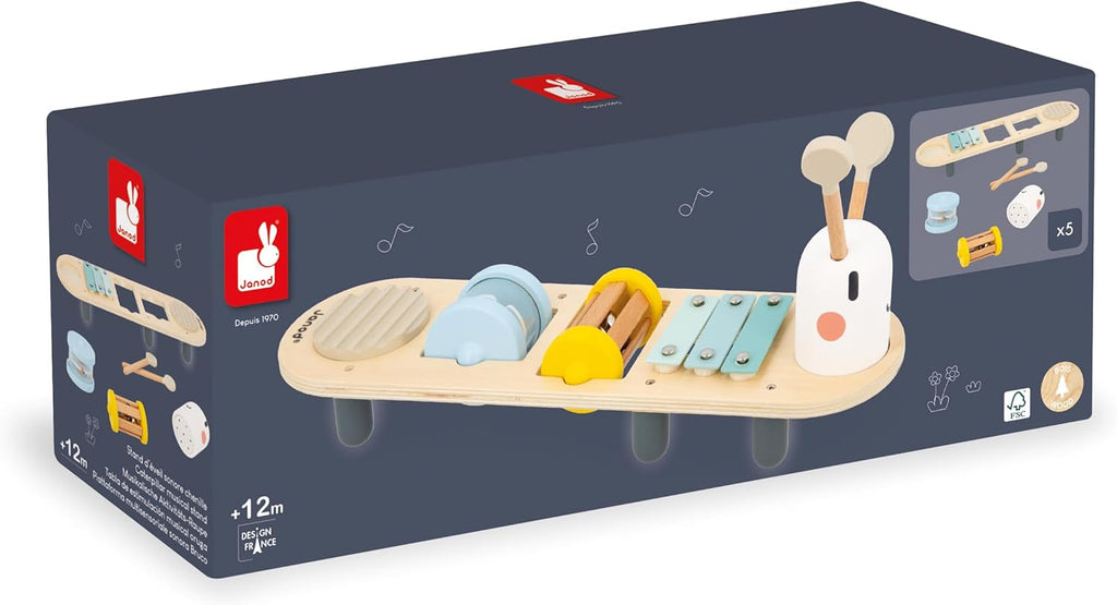 Janod - Șenile muzicale Sweet Cocoon - 5 activități muzicale pentru copii - Educație muzicală timpurie - Jucărie din lemn FSC - De la 12 luni, J04058 Jucarii Bebe Naty Shop