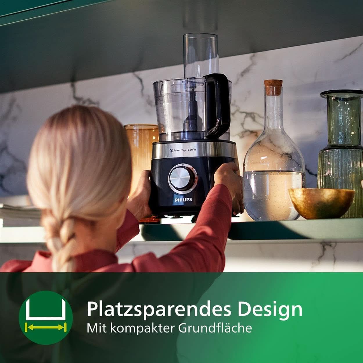 Philips Kompakte Küchenmaschine – 850W, 31 Funktionen, 2.1-Liter-Behälter, Powerchop, Edelstahlklinge (HR7530/10) Cucina Naty Shop