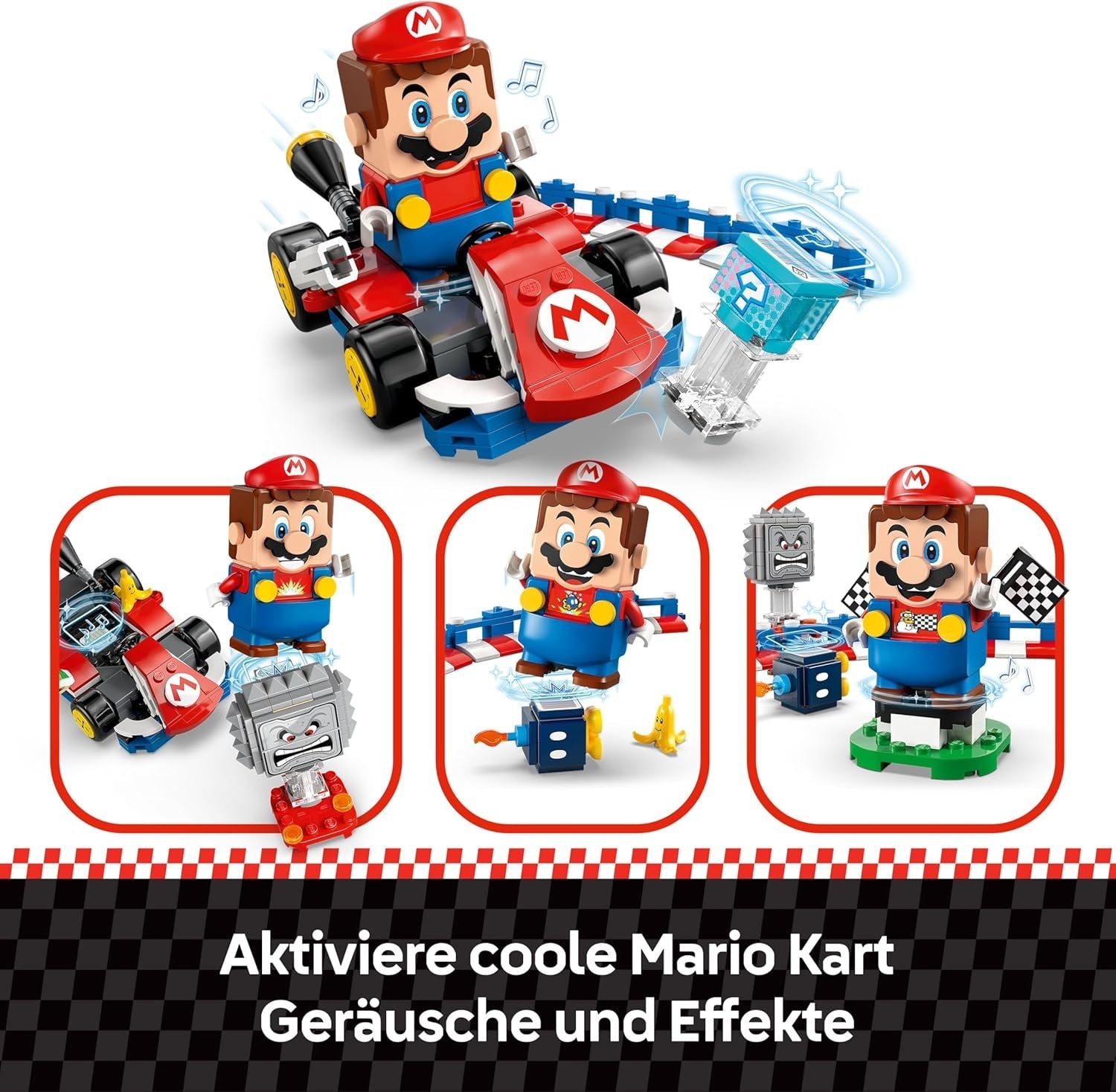 LEGO Mario Kart - Interaktiver Mario & Standard-Kart - Nintendo Spielzeug - Spiel Rennstrecke mit Auto, 3 Figuren, Podium & Barrieren - Gamer Geschenk für Jungen & Mädchen ab 7 Jahren - 72043