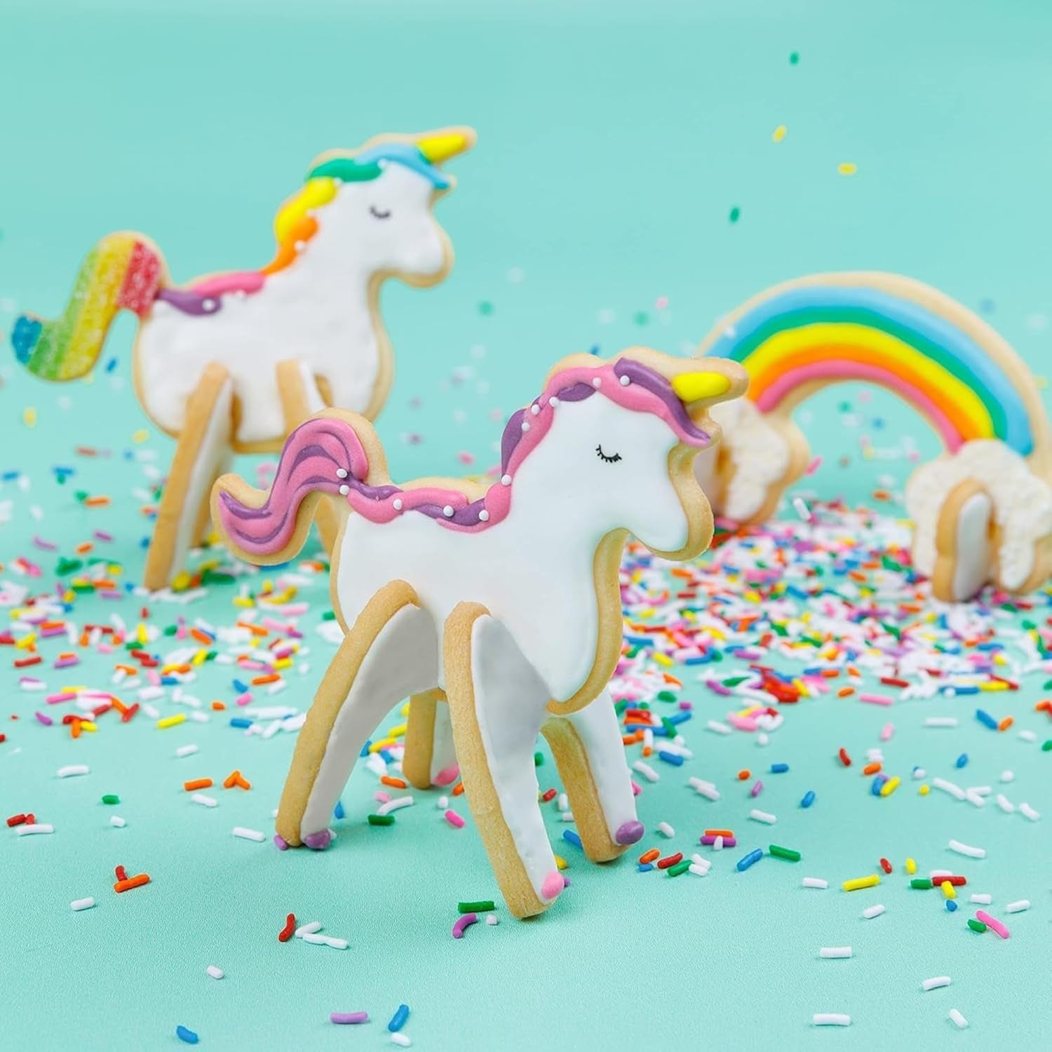 CHEFCLUB, Forme de biscuiți 3D Magice Unicorn și Curcubeu, Forme de biscuiți 3D Interconectate Unicorn și Curcubeu, Distracție de copt pentru copii