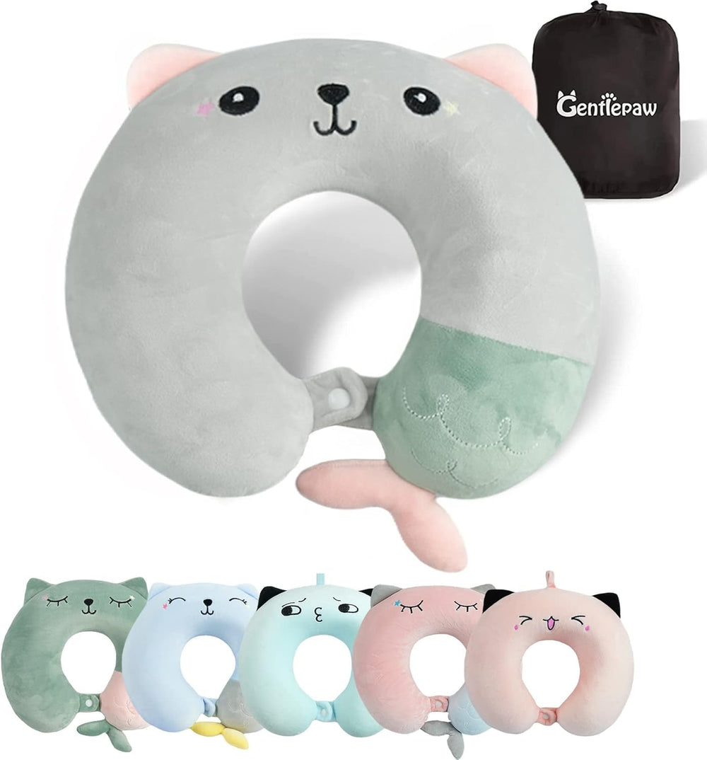 Pernă pentru gât, pernă pentru gât copii pentru călătorii cu avionul, mașina, trenul, pernă de călătorie cu spumă de memorie pentru adulți, pernă în formă de U cu motiv drăguț de animale, pernă Capac detașabil (roz2) Perne ortopedice cervicale Naty Shop Gri