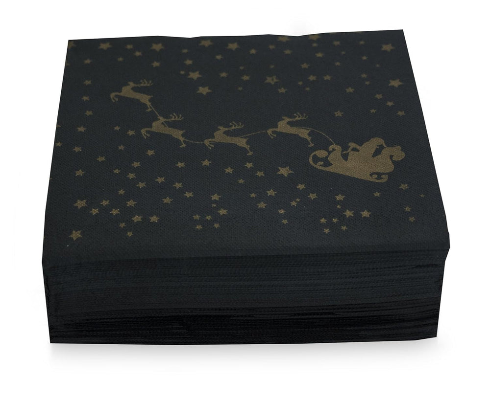 Saten Santa Claus, șervețele 40 X 40, 2 straturi, 1/4 fold, 50 șervețele, Punta-Punta, negru
