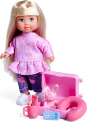 Simba Evi Love Travel Fun – Puppe (12 cm) mit Koffer zum Öffnen & Reise-Zubehör, kreatives Rollenspiel für Kinder ab 3 Jahren