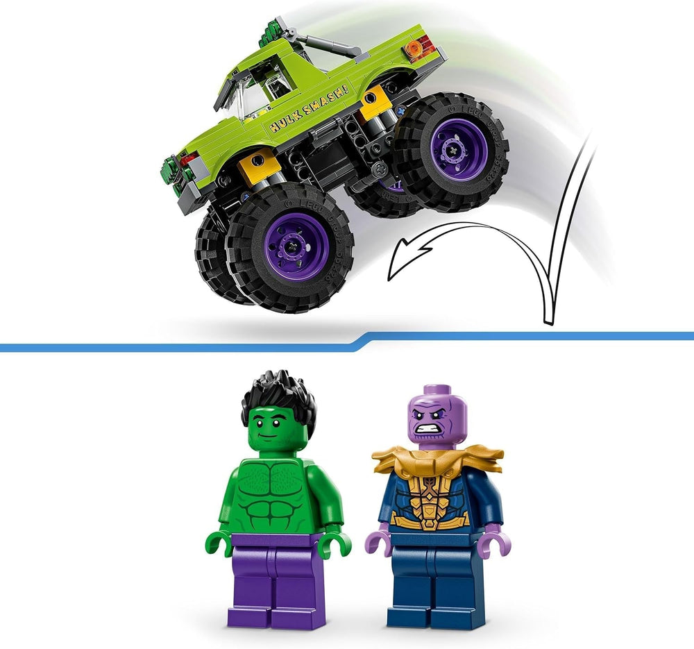 Il camion LEGO® Marvel Hulk vs. Thanos - Giocattolo da costruzione del supereroe - Veicolo e minifigure degli Avengers - Monster truck per un grande divertimento - Regalo per ragazzi e ragazze dai 7 anni - 76312 Set da costruzione Besuche den LEGO-Store