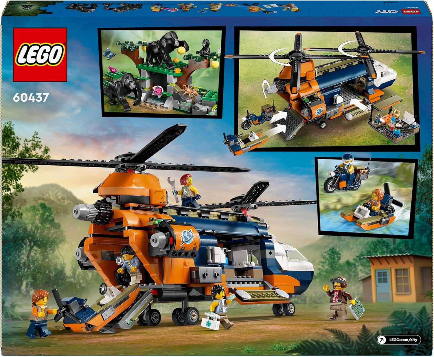 Elicottero LEGO City Jungle Explorer, set di gioco avventura per bambini 8+, regalo di Natale o compleanno per bambini, 5 minifigure e 3 gorilla 60437 Set da costruzione Acquista dal negozio LEGO