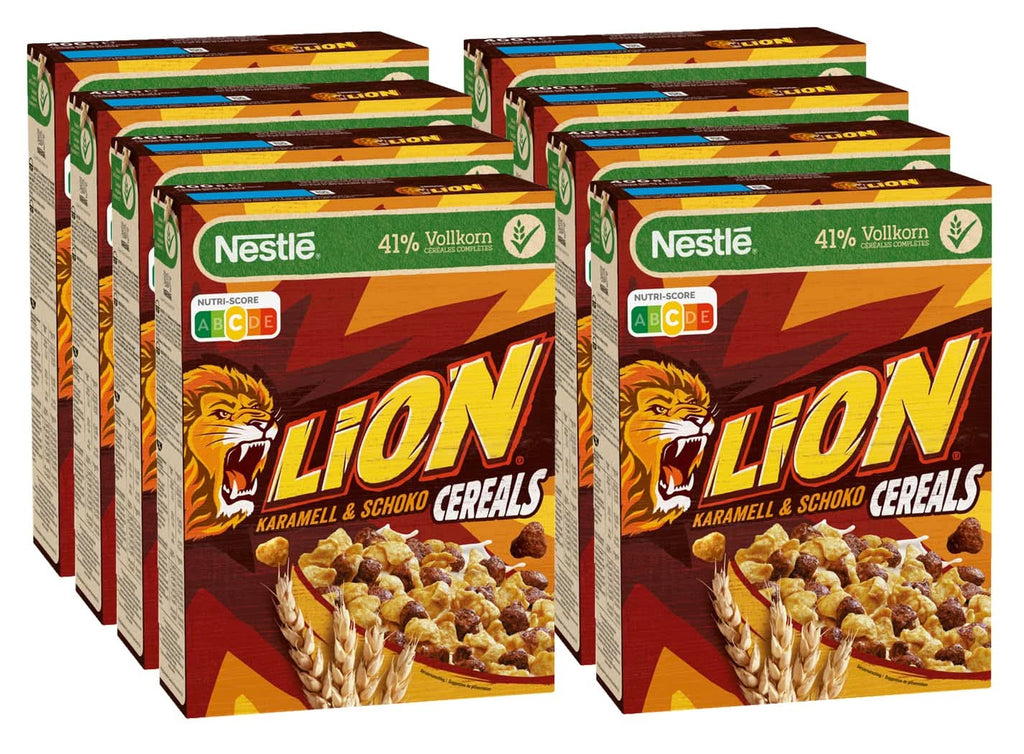 Cereale LION, Cereale de ciocolată cu caramel și 41% făină integrală, pachet 8 x 400 grame Cereale Naty Shop
