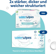 Salviettine umidificate WaterWipes Sensitive+ On The Go, 100 salviette (confezione da 10), 3 in 1 pulisce, cura, protegge, 99,9% acqua, salviette senza profumo