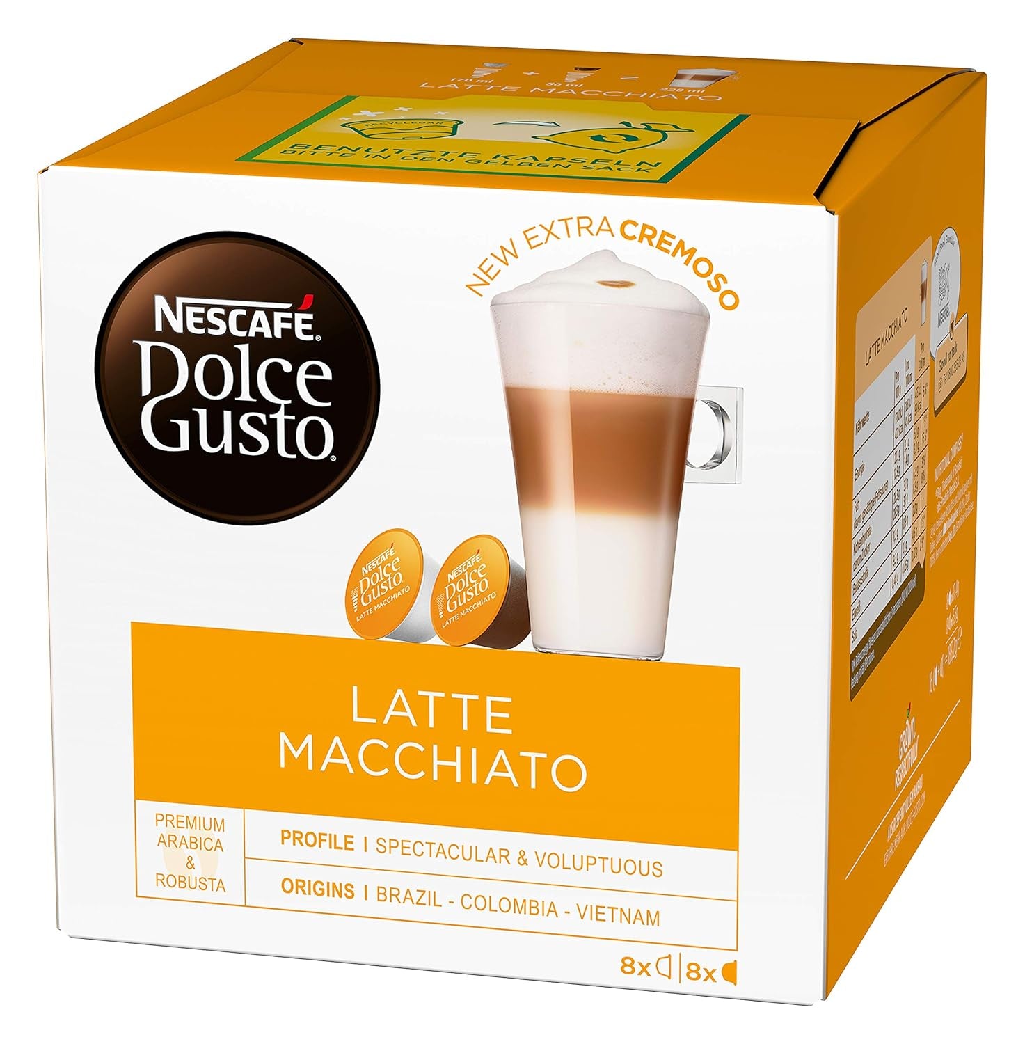 NESCAFÉ Dolce Gusto Latte Macchiato, 48 Kaffeekapseln, Aromatischer Espresso, 3-Schichten -Köstlichkeit aus feinem Milchschaum, Aromaversiegelte Kapseln, 6er Pack (3x16 Kapseln)