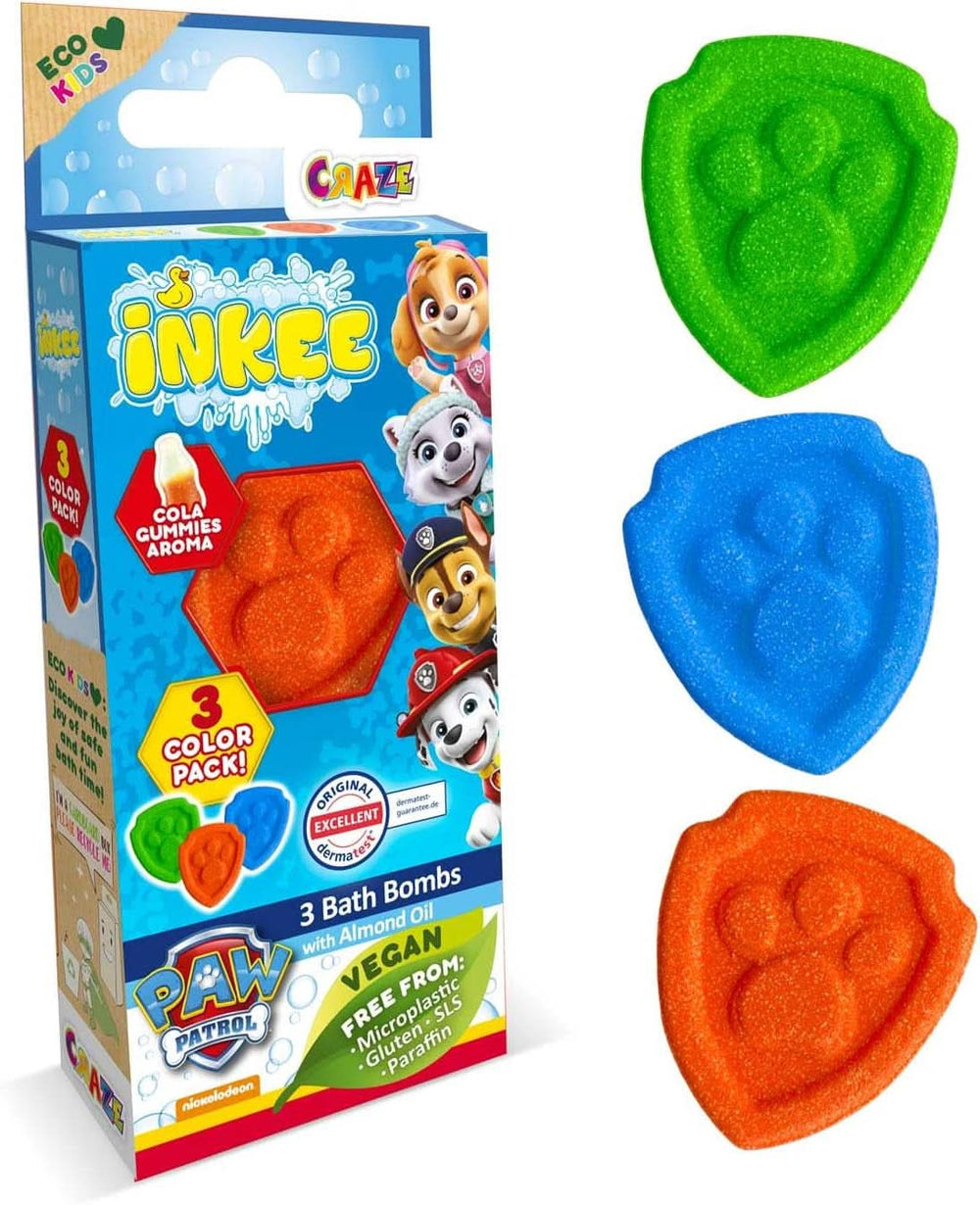INKEE SURPRISE PAW PATROL, Bomba da bagno per bambini con sorpresa, gusto cola, effetto schiuma, 80 grammi Doccia e bagno Naty Shop Set 3 palline da bagno Paw Patrol