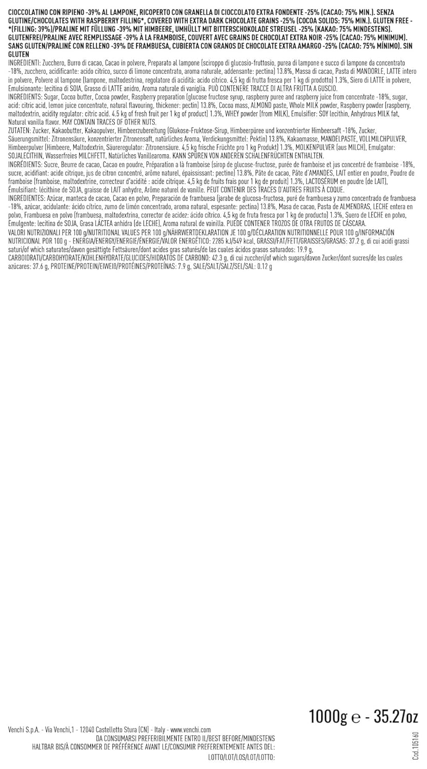 Venchi – Chocoviar Lampone, praline in sacchetto da 1 kg, con cioccolato fondente, senza glutine, senza coloranti e senza conservanti