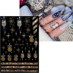 JMEOWIO Nagelsticker Weihnachten Gold Glitter Silber 8 Blatt Nail Art Sticker Selbstklebend Nagelaufkleber Schneeflocke Winterurlaub Dekoration Nageldesign Zubehör