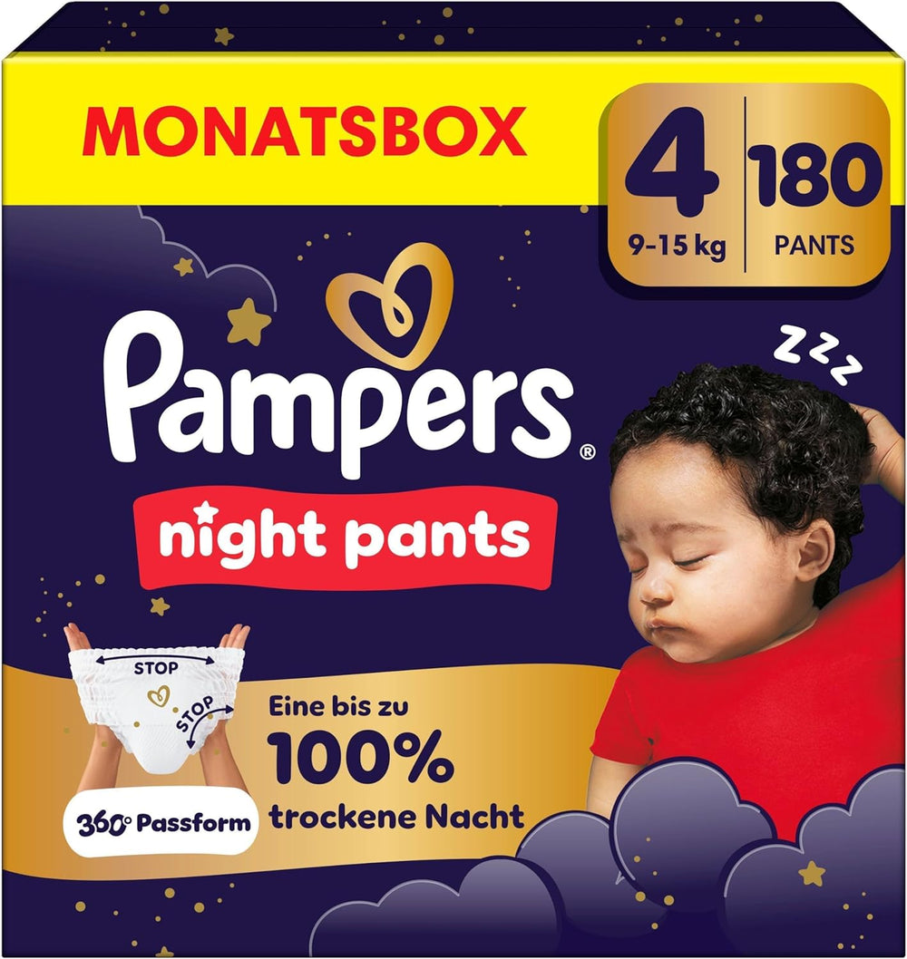 I pannolini Pampers Night Pants taglia 6, 138 pezzi, 13kg-19kg, forniscono una protezione extra per tutta la notte.