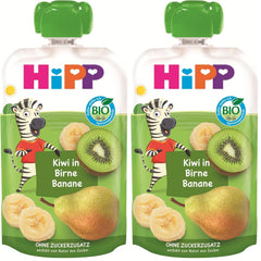 HiPP Bio Quetschie Kiwi in Birne-Banana - Charlie Zebra (8 x 100g), ab 1 Jahr, 100% Fruchtpüree, ohne Zuckerzusatz, vegan, in bester Bio-Qualität (Packung mit 2)