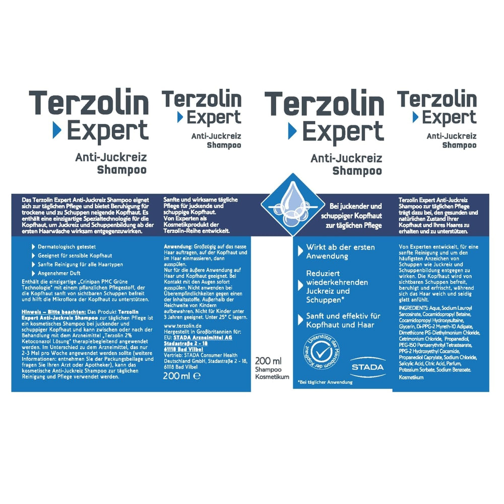 Terzolin Expert Shampoo Antiprurito, Cura idratante per cuoio capelluto sensibile - 200 ml Doccia e Bagno Terzolin