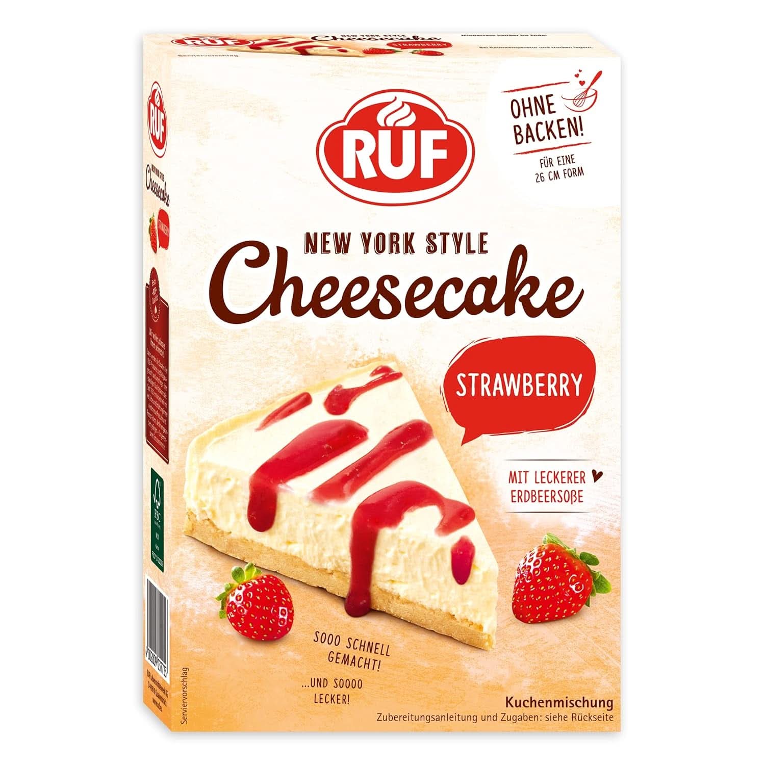 RUF New York Cheesecake Fragole Senza Cottura, Cheesecake Americana Originale con Salsa di Fragole, 360 grammi Kitchen Naty Shop 360 grammi Cheesecake alla Fragola