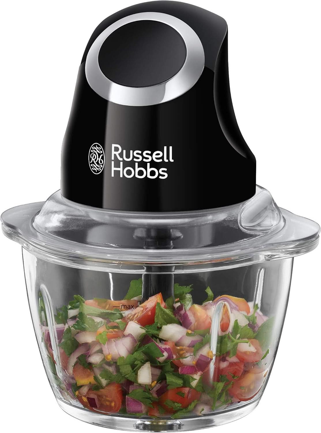 Russell Hobbs Robot da cucina [1.5L Glasbehälter] Matt Schwarz (Starker 0.9PS Motor, Impuls-/Ice-Crush-Funktion, Edelstahlmesser, Bpa-Frei Mixer, Elektrischer Zerkleinerer, Smoothie-Maker) 24722-56 Kitchen Naty Shop Zerkleinerer,Single