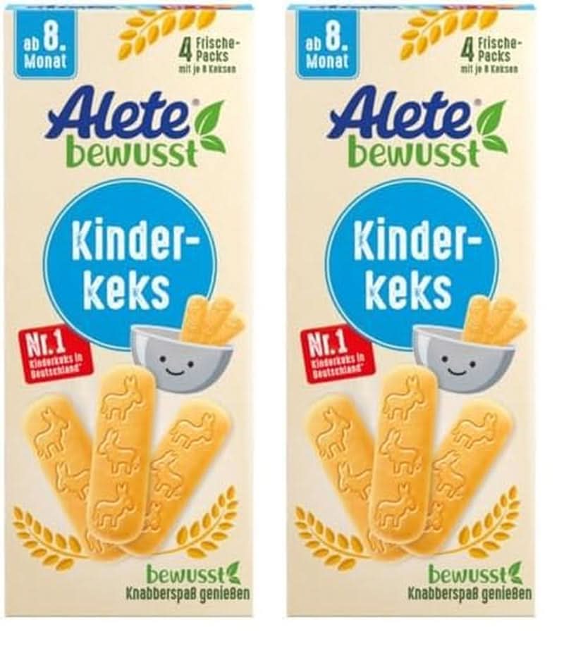 Alete, Biscotti per bambini, dall'8° mese, con burro di grano, 180 g Mamma e Bambino Naty Shop Set 2 x 180 grammi