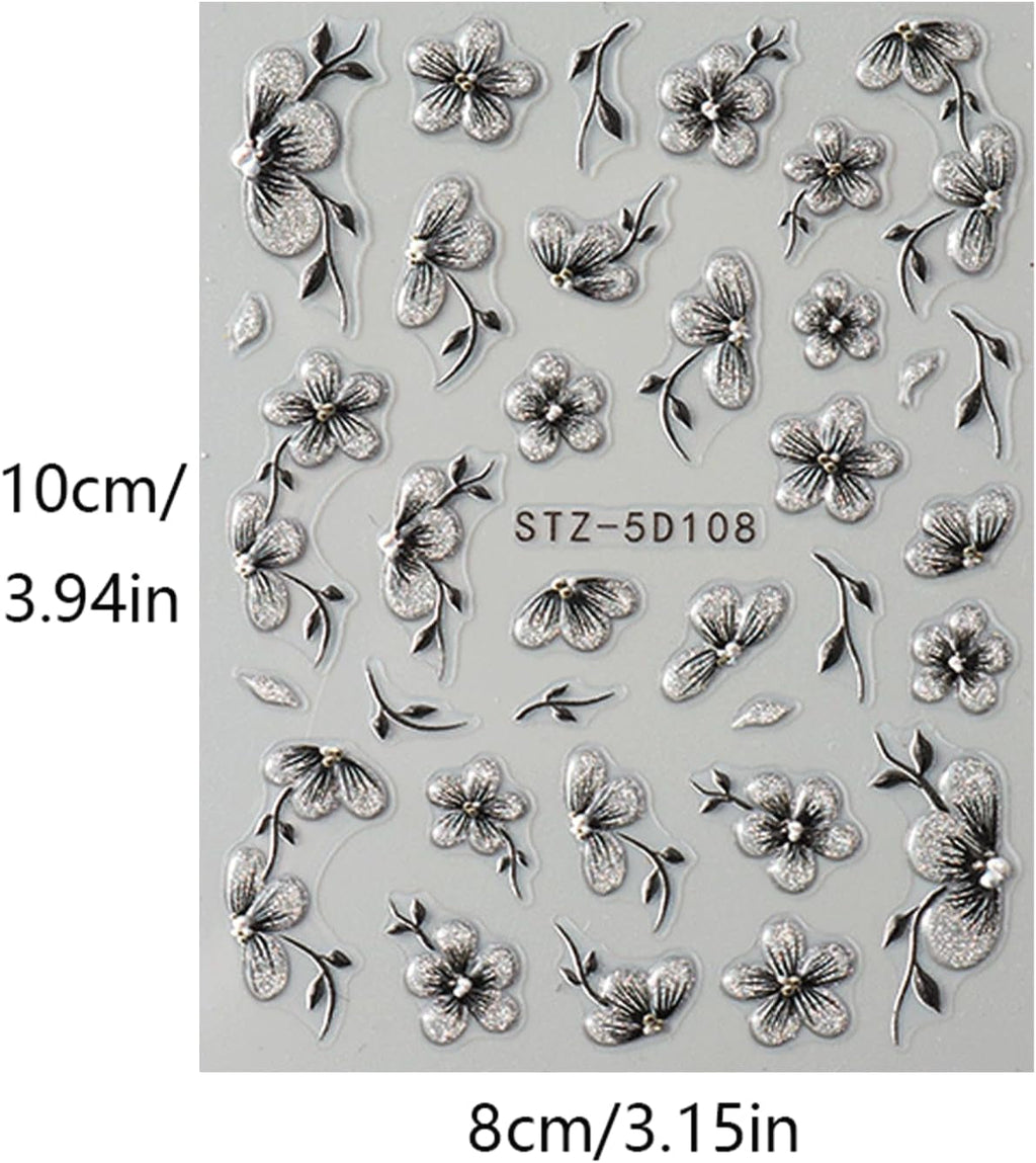 JMEOWIO 6 Blatt 3D Nagelsticker Blumen Nail Art Sticker Selbstklebend Nagelaufkleber 5D Stereoskopisch Frühling Sommer Blumen Dekoration Nageldesign Zubehör