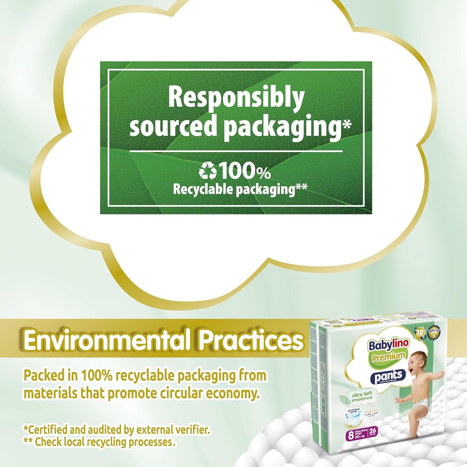 Pantaloni Premium taglia 8 con filtro ultra morbido, XXL (20+ kg), 104 pezzi