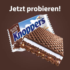 Knoppers Bianchi e Neri – 8 x 25g – Fette di wafer ripiene di wafer al cacao fondente, pezzetti di biscotti neri, crema al latte e torrone
