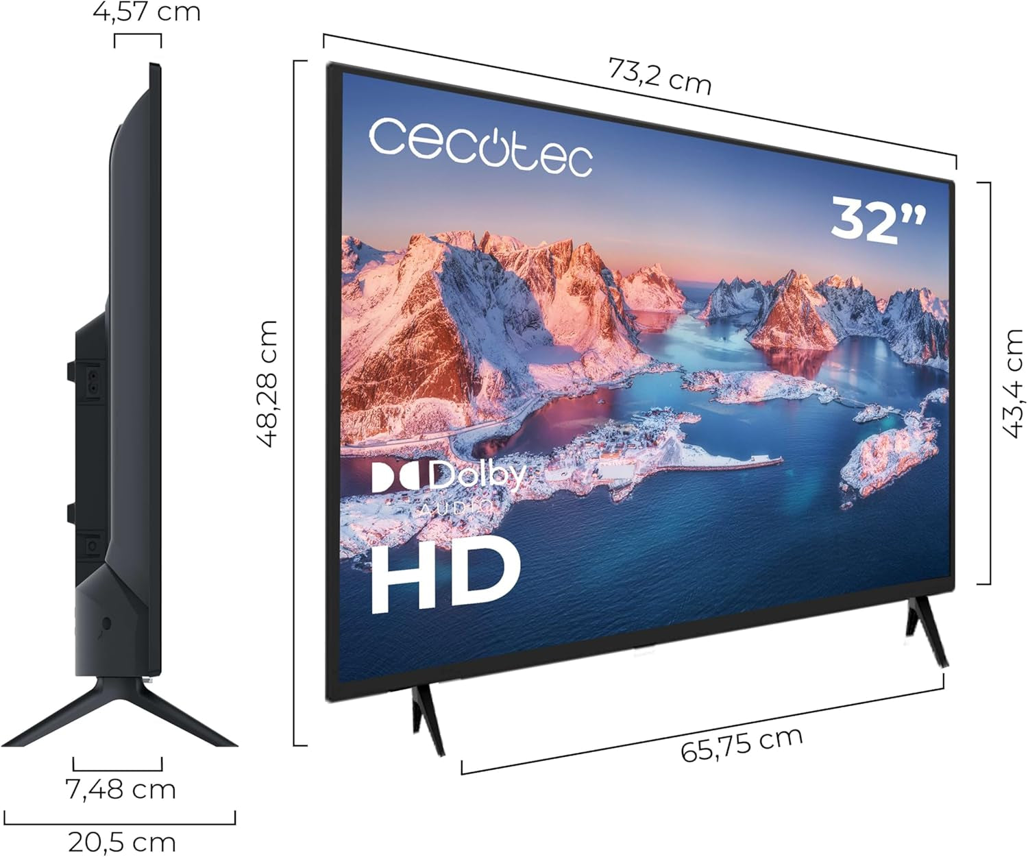 Televizor LED Cecotec 32" - TV LED Seria 0 0032S. Ecran de 32 de inci, HD, rezoluție optimă pentru imagini și videoclipuri, sistem Dolby, memorie flash, conectivitate HDMI/USB, telecomandă
