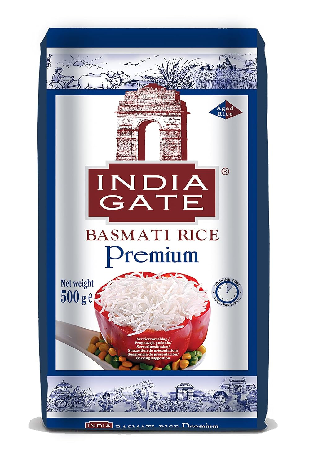 Riso Basmati Premium INDIA GATE – Riso aromatico a grana lunga fine proveniente dall'India, a grana lunga fine (1 x 500 g)