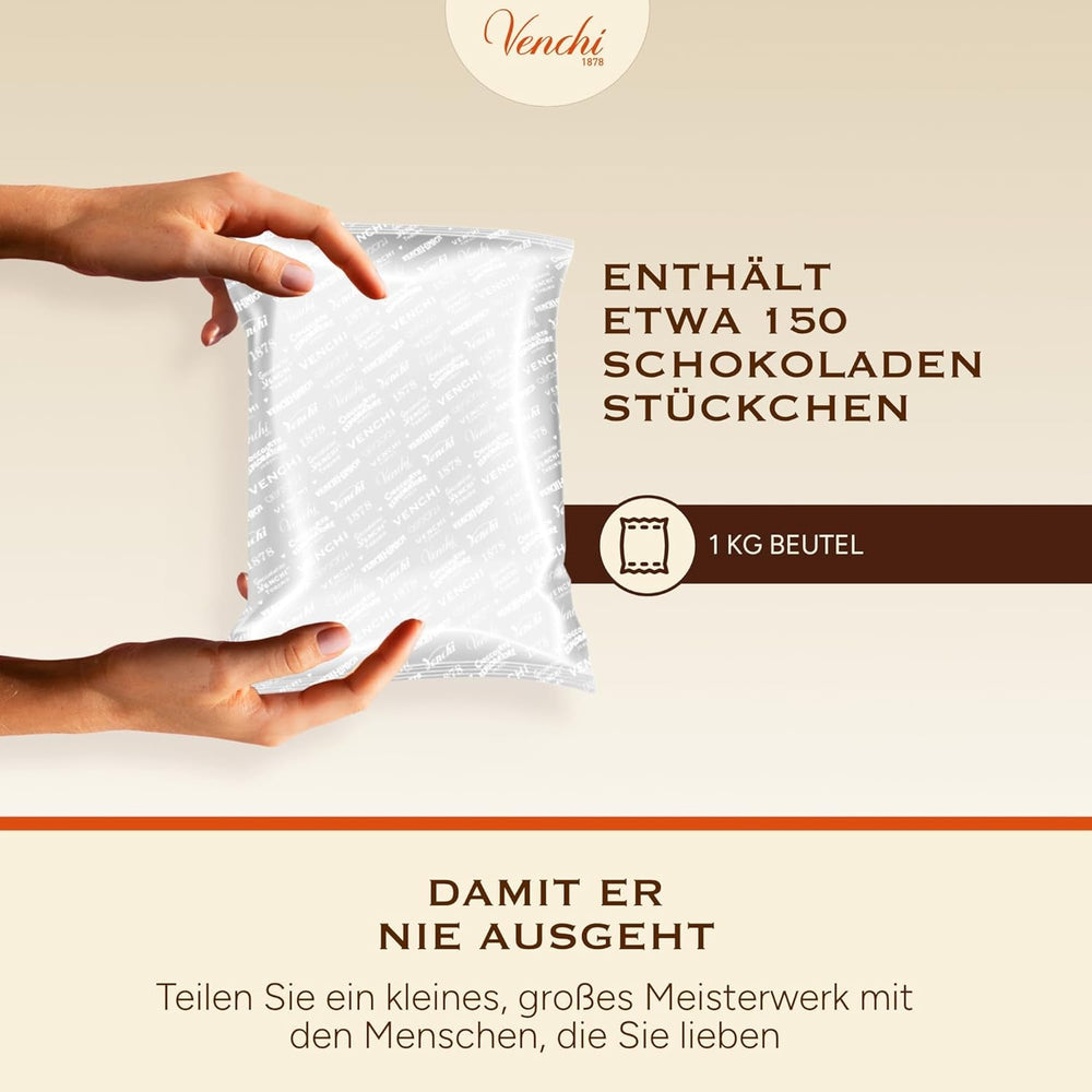 Venchi – Granblend Extra Negru 75% FĂRĂ Zahăr Adăugat, 1 kg – FĂRĂ îndulcitori artificiali – Fără Gluten – Vegan