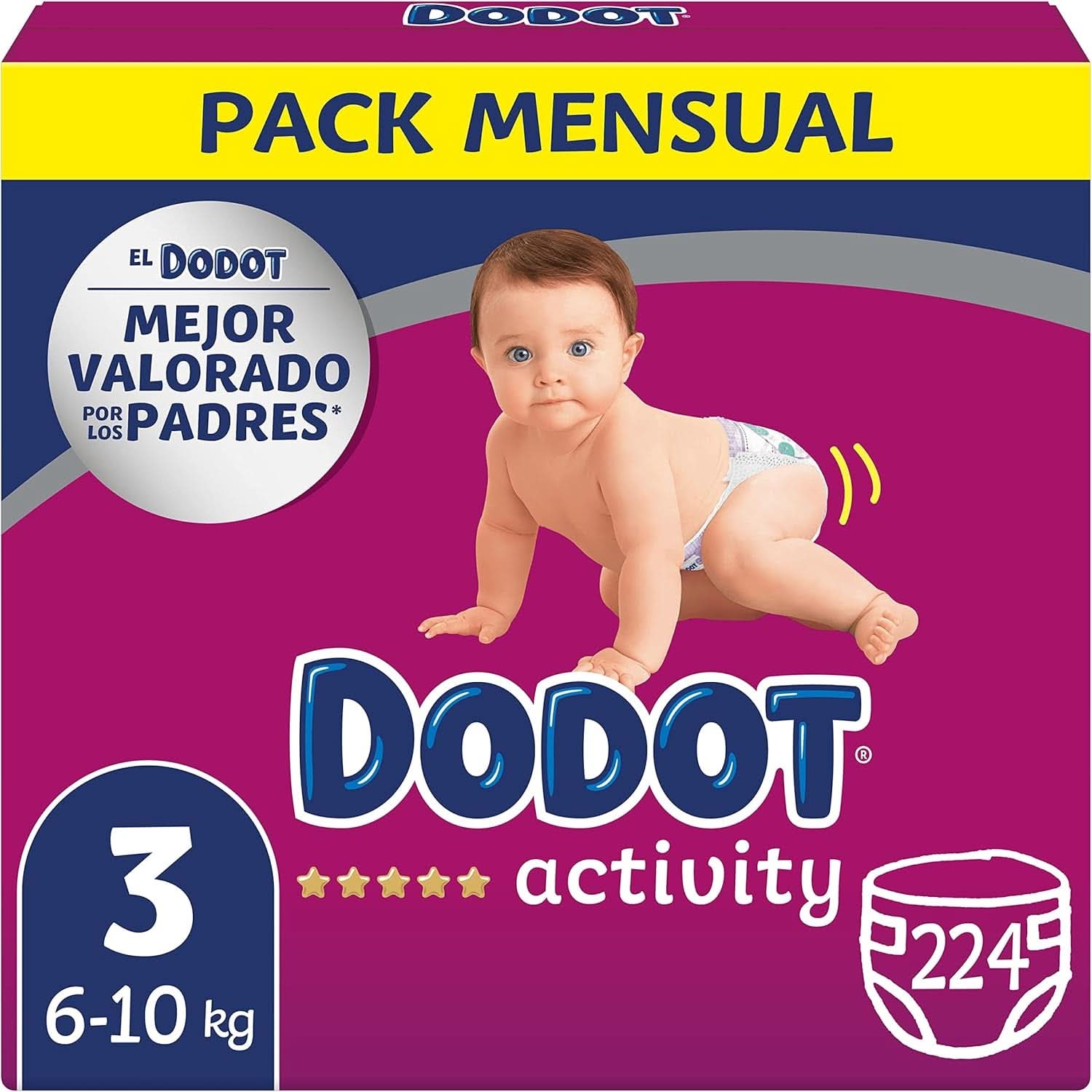 Dodot Pannolini Attività per Neonati, Taglia 3 (6-10kg), 224 Pannolini con Vestibilità Robusta Mamma e Bambino Naty Shop