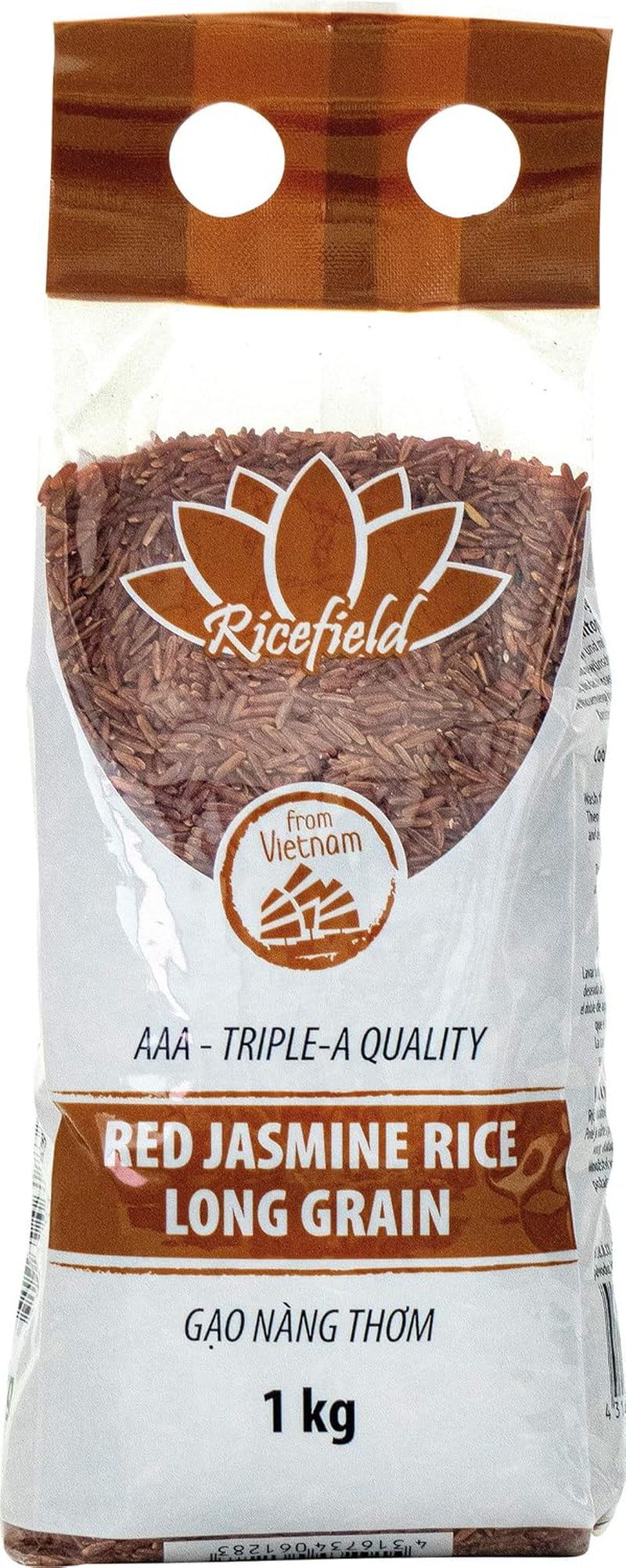 RICEFIELD Riso Jasmine, rosso, a chicco lungo, 1 kg