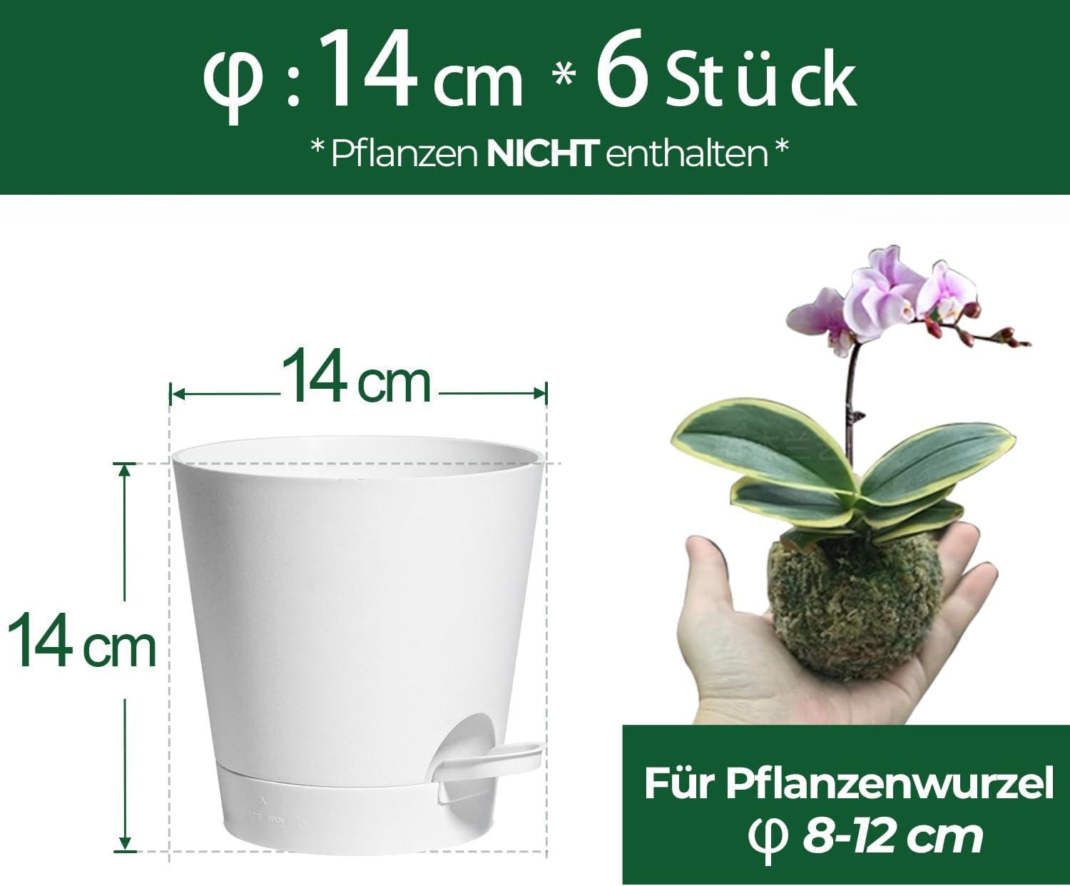 T4U Vasi da Fiori in Plastica da 14 cm con Sistema di Irrigazione, Set di 6 Vasi da Fiori e Sottovasi Autoirriganti, Vasi Rotondi per Piante da Giardino da Balcone Interno, Piante Grasse, Cactus, Bianco