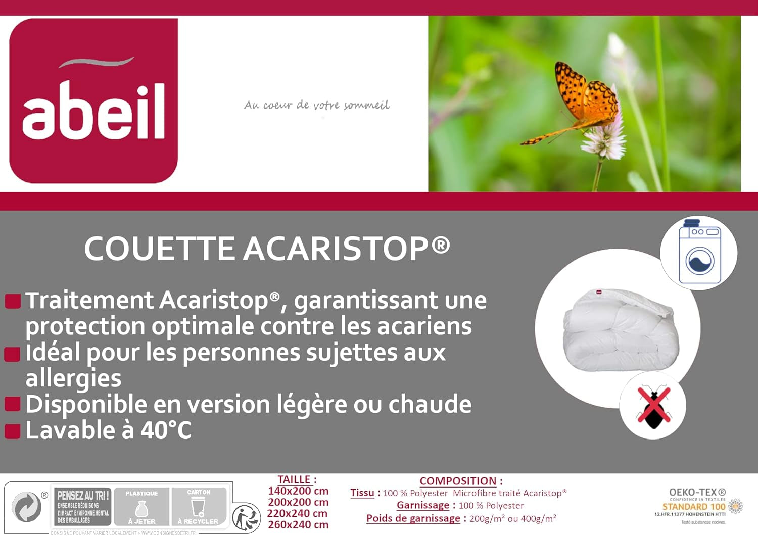 Copripiumino Abeil Acaristop con effetto antiacaro e antibatterico, poliestere, bianco, 220 X 240 cm Piumini e Trapunte Naty Shop