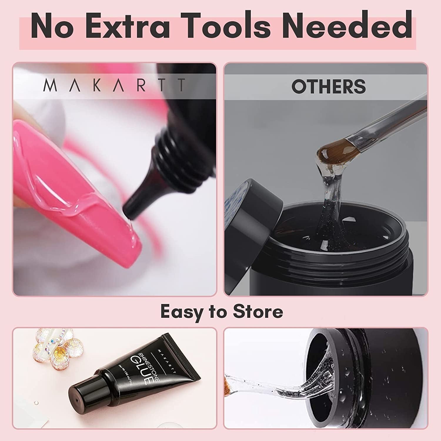 Makartt Rhinestone Glue Gel 3D Gel Nail Art Super Strassstein Kleber Für Nägel, Um Verschiedene Strasssteine Anzukleben and 3D Designs and Nail Charms, Perfekt Für Uv/Led-Lampe Geeignet, 30G