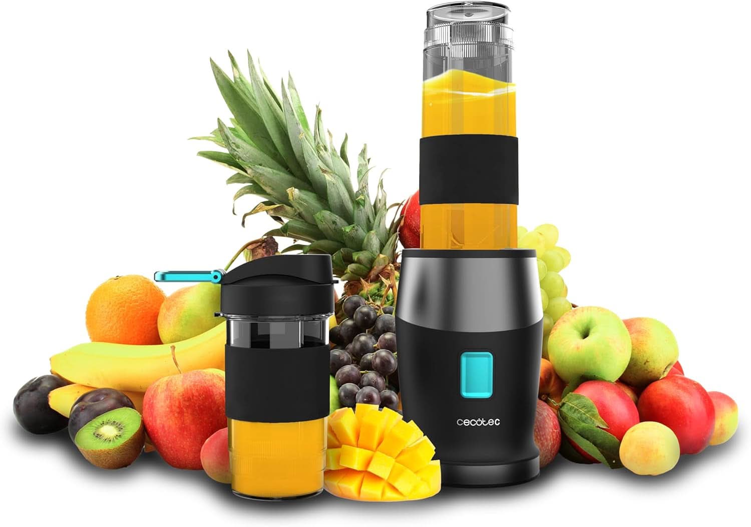 Cecotec Tragbarer Einzelstandmixer Power Titanium 300 Easygo. 350W, Zerkleinert Eis, 4 Klingen Mit Schwarzer Titanbeschichtung, Inklusive 2 Kühlröhren, 2 Tragbaren Bechern und 2 Deckeln Mother and Child Naty Shop Schwarz 500 W | 2 tazze sportive