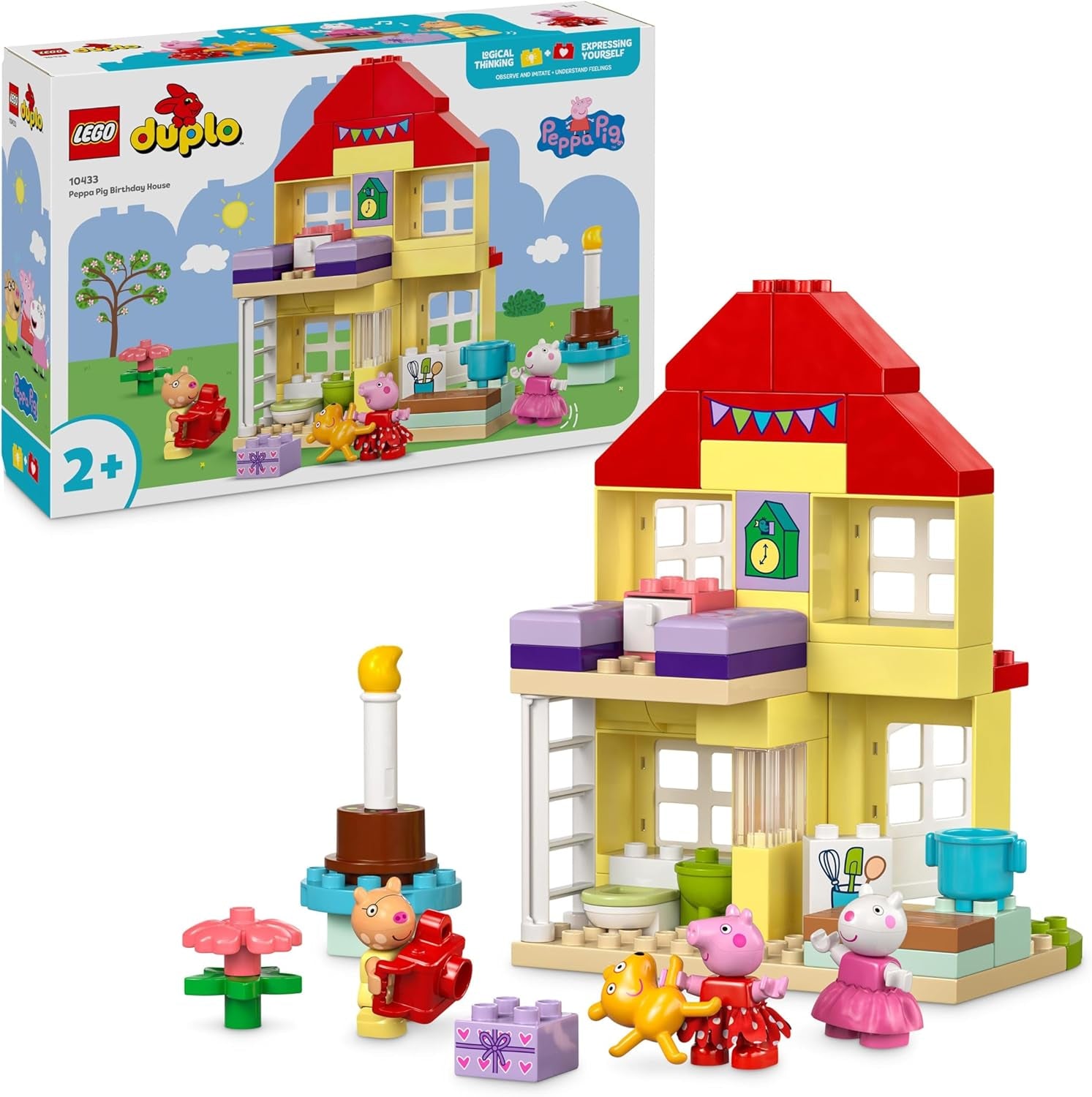 LEGO DUPLO La casa del compleanno di Peppa: giocattolo creativo a 3 personaggi, costruisci e ricostruisci la casa giocattolo per bambini di 2 anni, ragazzi e ragazze, promuove la destrezza 10433 Set da costruzione Besuche den LEGO-Store Titolo predefinito