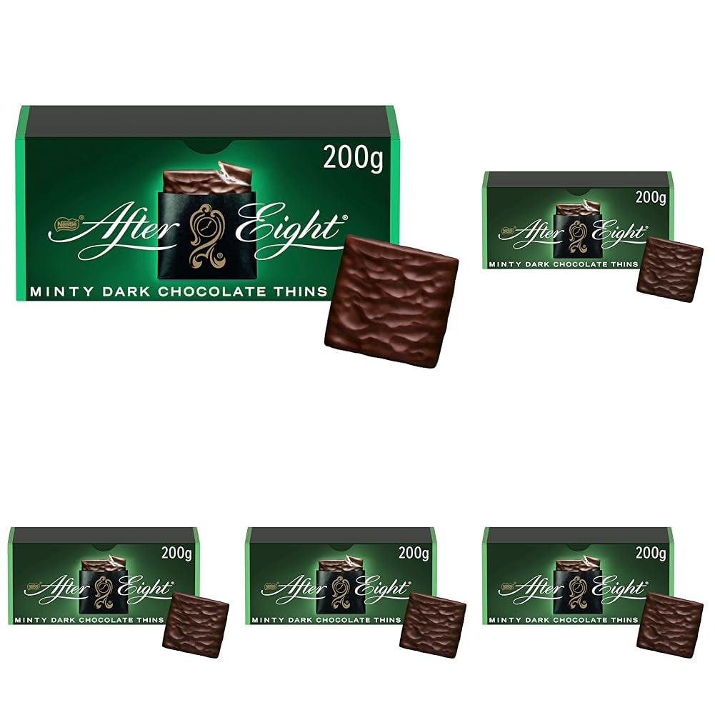 NESTLÉ AFTER EIGHT Quadretti sottili di cioccolato fondente con ripieno di crema alla menta per intenditori, confezione da 5 (1 x 200 g)