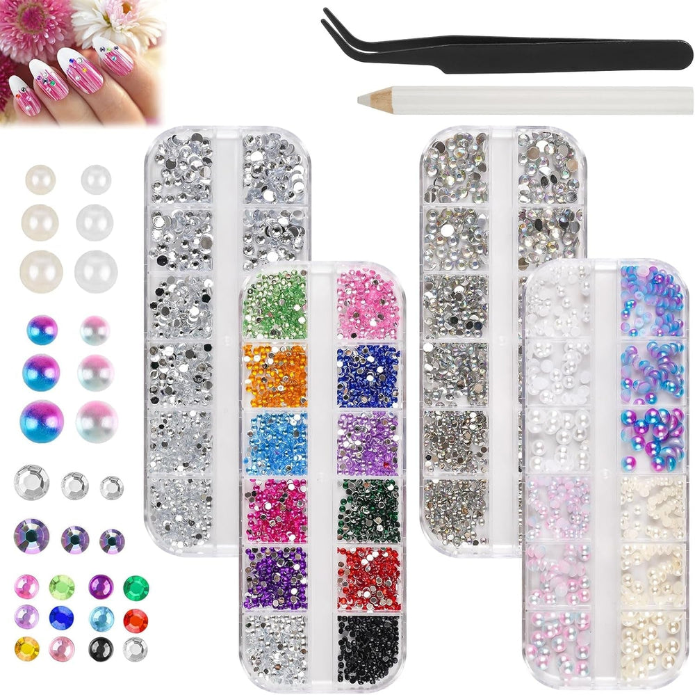 5820 Stück Strasssteine Nägel, Glitzersteine Nägel Und Halbrunde Perlen, AB Kristall Rhinestones, Flatback Nagel Steine Mit Pinzette Und Stift Für Nagel/Diy (Mehrere Größen Und Farben)