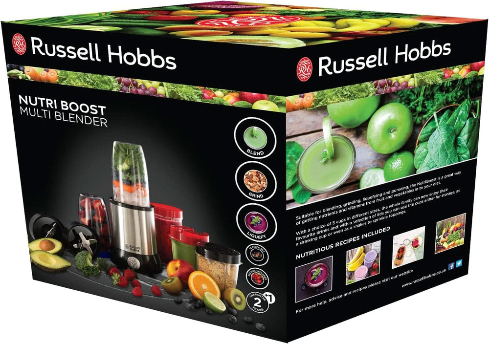 Russell Hobbs Mixer [Multifunzione - Robot da cucina] Nutriboost (Inkl. 5 Bpa-Free e Spülmaschinengeeignete Behälter + Deckel, 22.000 U/Min, 0.9 Ps-Motor) Elektrischer, Smoothie-Maker 23180-56 Kitchen Naty Shop